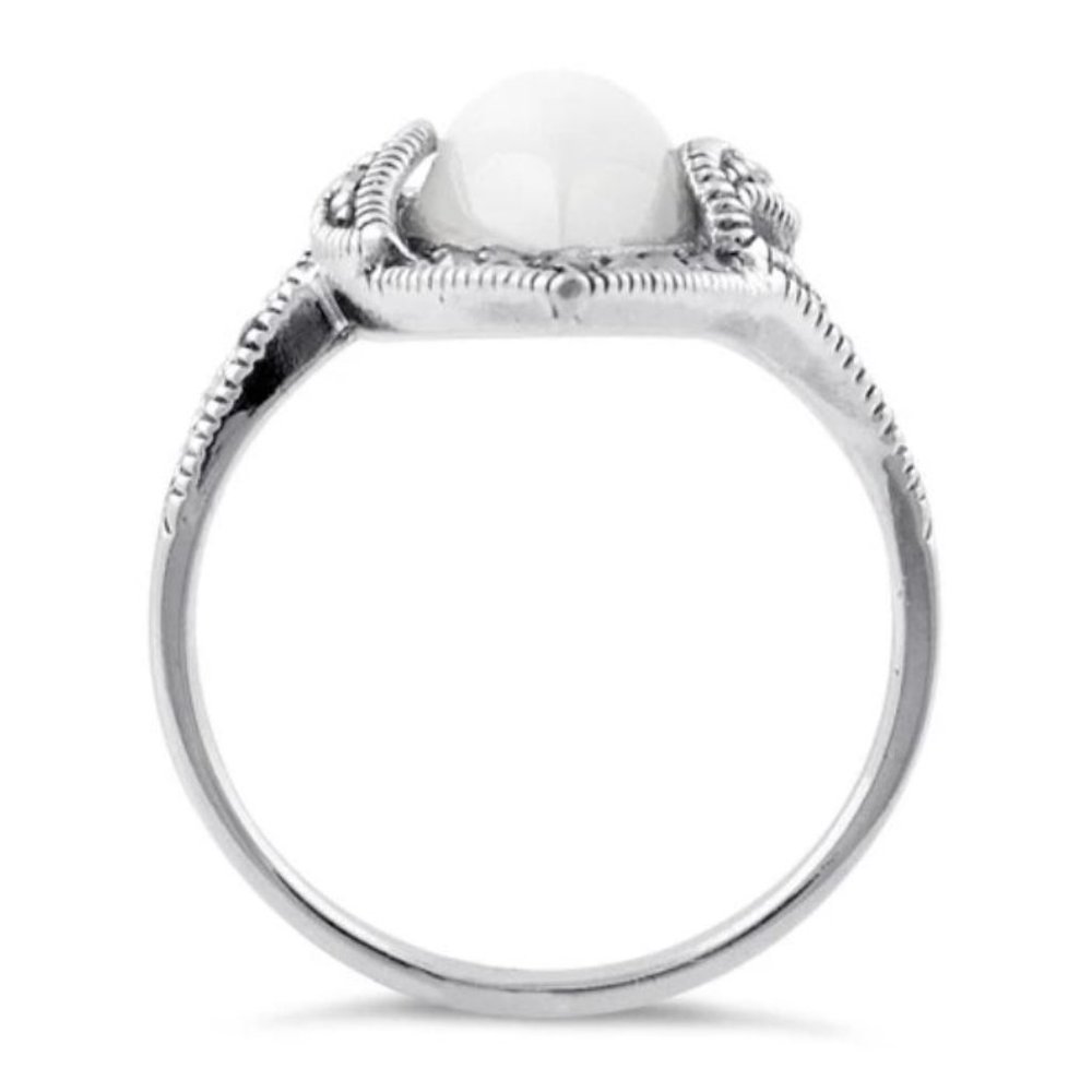 Mother Of Pearl Marcasite Ring 925 Sterling Silver Marquise Women's - Picture 14 of 15